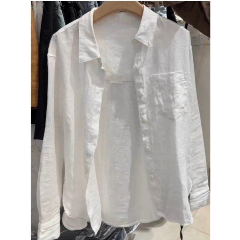 法式高级感亚麻白色防晒衬衫女春夏季外搭小个子薄款长袖衬衣外套