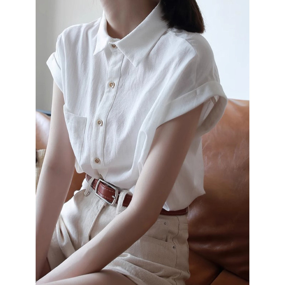 法式高级感简约白色短袖衬衫女夏季外穿通勤气质宽松显瘦衬衣外套