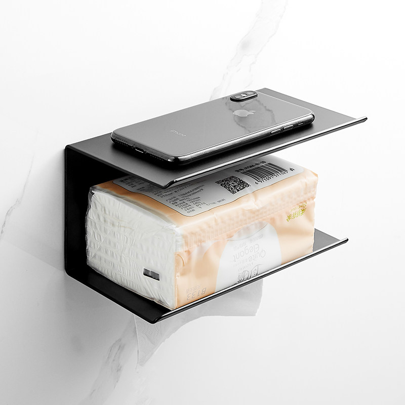 304不锈钢抽纸巾架黑色 酒店厕所收纳卫生间壁R挂手机手纸盒免打