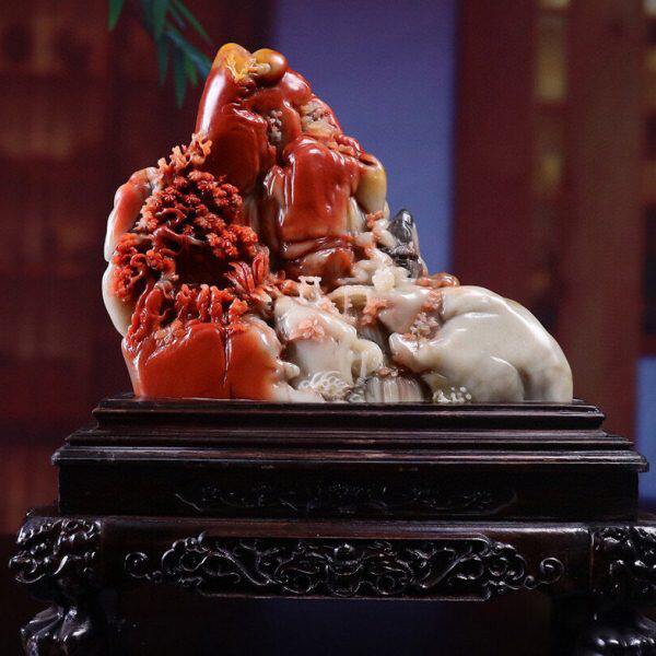 福建寿山石锦绣山河大摆件俏色手作家居装饰客厅摆设原石工艺品