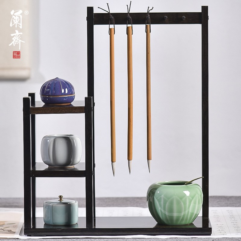 兰斋多功能置物笔架笔挂简m约毛笔架初学者书法文房四宝专用楠竹