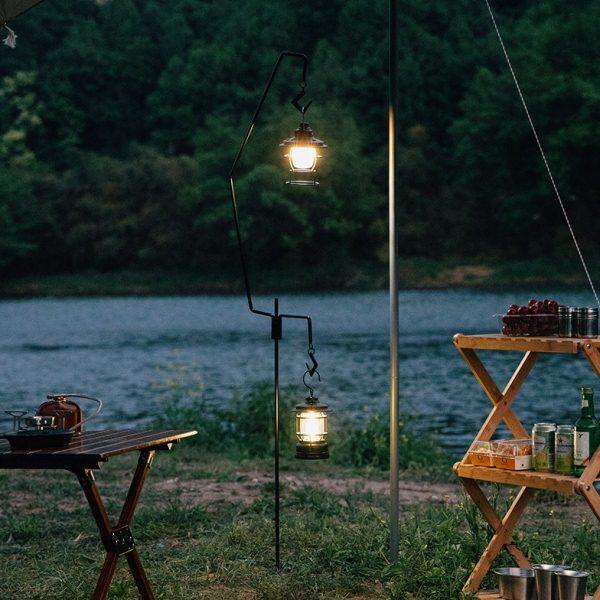 户外 铁艺挂灯架露营灯架野炊灯杆支架置物架挂灯架可地插 可拆卸