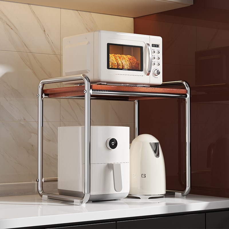 实木厨房微波炉置物架台面烤箱支架家用带抽屉P橱柜多功能收纳架