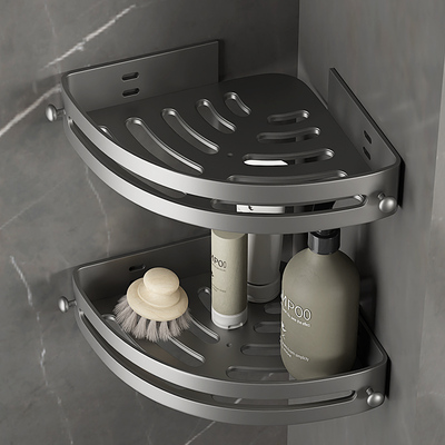 化妆室置物架免打k孔浴室洗漱台洗手间壁挂式三角架厕所3层黑色