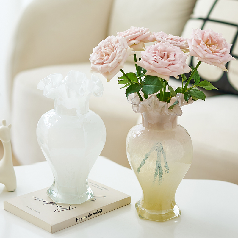 中古芬顿花瓣花瓶摆件北q欧客厅插花器水养鲜花法式浪漫花器高级