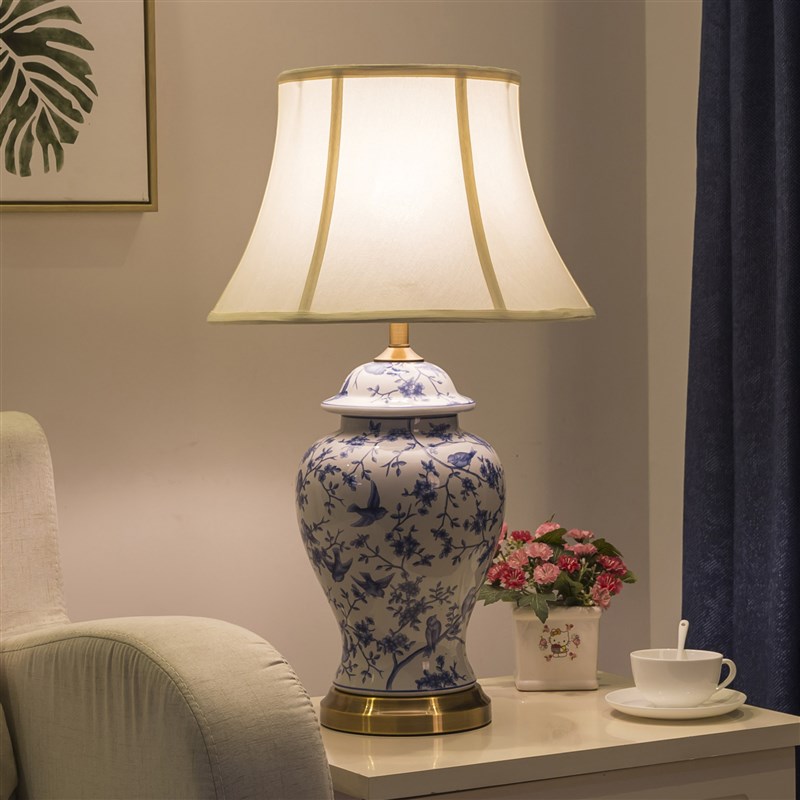 青花瓷将军罐中式古典台灯调光客厅沙发角几博古架书.房卧室茶室