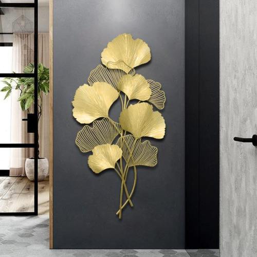 新中式立体银杏叶壁挂玄关客厅沙发背景墙面挂件家居铁艺装饰品