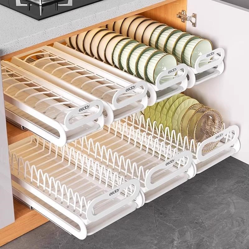 厨房柜抽屉内置碗架抽拉碗碟架橱柜拉篮碗L篮碗盘收纳架沥水置物