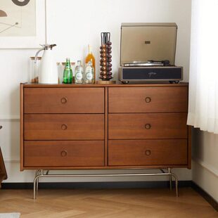 轻奢复古六斗柜实木中古卧室床尾收纳柜抽屉柜日式北欧客厅储物柜
