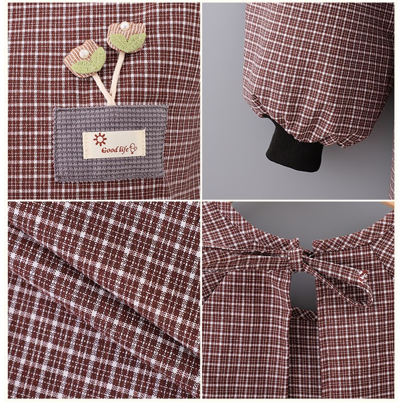 新款女士棉布围腰餐m饮防尘长袖耐磨工作服家用厨房罩衣包衣围裙