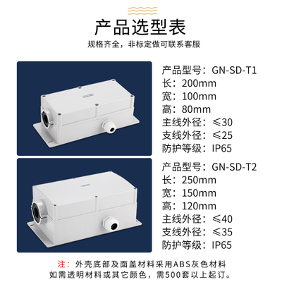隧道拱顶防水接线盒子燃三通一进三出T接端阻1K穿防火绝缘V刺线夹