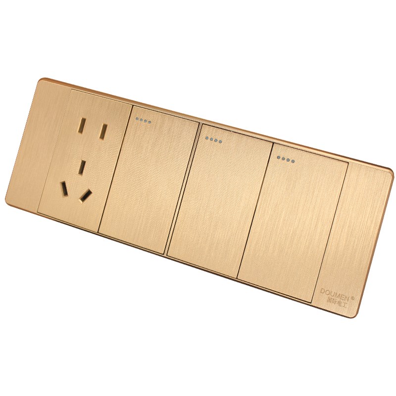 国际电工118组合拉丝金色开关插座面板四位三开单控开关五孔插座