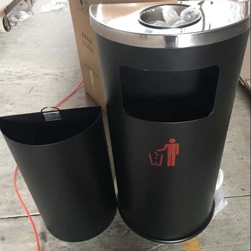 1MAP超市售楼部不锈钢半圆靠墙式垃圾桶酒店大堂电梯口带烟灰缸垃