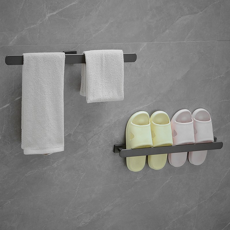 7L枪灰色浴室拖鞋架壁挂式免打孔卫生间墙上放拖鞋架子毛巾杆单杆