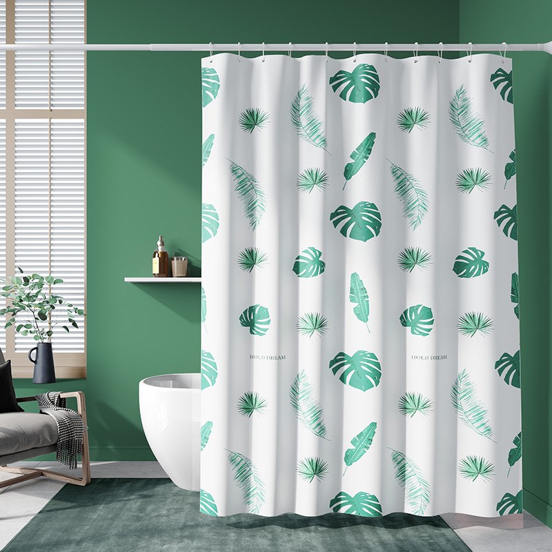 P66D加重金属条加厚防水防霉魔力方块涤纶布浴帘隔断卫生间窗帘送