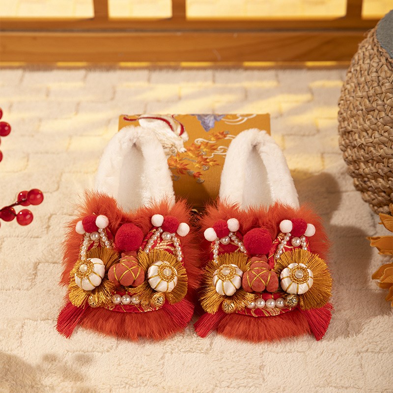 春迎四海棉拖2024冬新款手工虎头棉鞋平跟软底舒适民族风绣花拖鞋