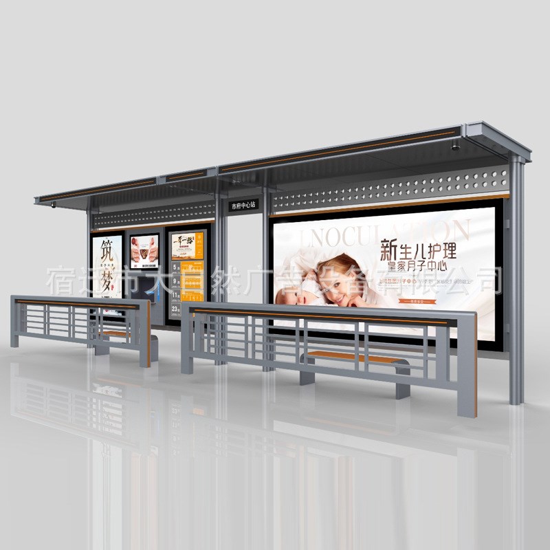 仿古候车亭 城市乡村公交车站候车亭 不锈钢宣传栏灯箱广告牌厂家