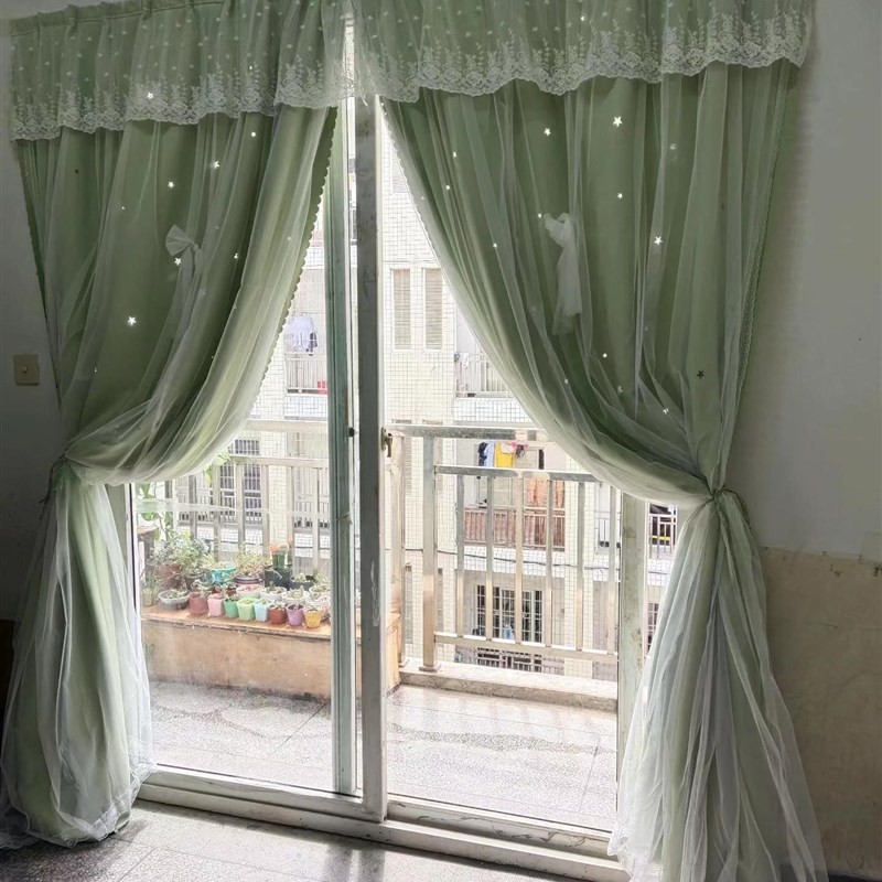 6JN魔术贴窗帘免打孔安装2024新款卧室少女粘贴式遮光飘窗U型遮阳