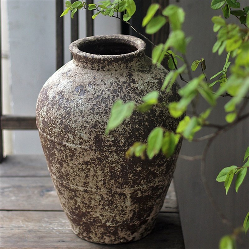 侘寂风复古花瓶粗陶民宿陶罐新中式陶瓷插干花器阳台花盆家居摆件