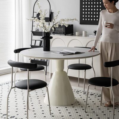 Nordic Sense北欧现代简约圆形餐桌法式家用岩板圆桌小户型餐桌椅