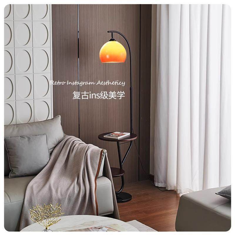 中古落地灯客厅沙发旁边奶油风落地台灯卧室氛围床头柜台灯一体灯