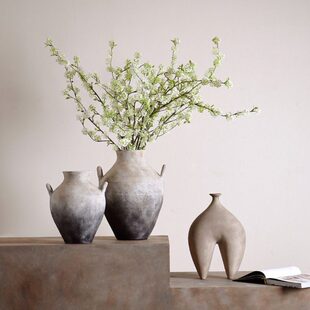 侘寂风粗陶罐花器中古高级感花瓶摆件民宿样板间酒店插花器软装饰