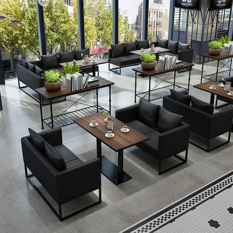 咖啡厅桌椅组合清吧酒吧餐吧西餐厅烧烤店复古工业风靠墙卡座沙发
