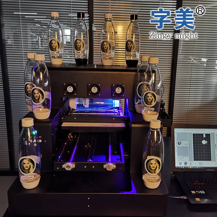 字美a3uvv全自动平板打印机瓶子圆柱VarnishUV平曲光油高精度