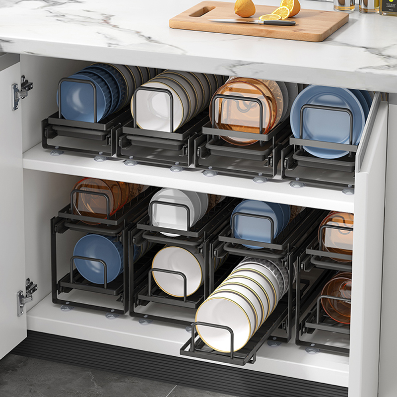不锈钢橱柜抽g拉式沥水篮碗盘架家用厨房内置拉篮柜内放碗碟收纳