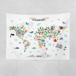 动物插画婴儿小孩房间卧室可爱挂布 生日布置挂墙装饰布背景画布