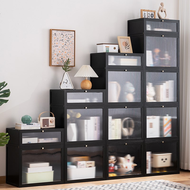 书柜现代简约带门防尘展示柜组合客厅书架实木落地U储物立柜子置