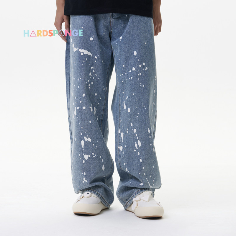 HARDSPONGE泼墨牛仔裤女2024年新款时尚潮流大码街头风直筒裤休闲