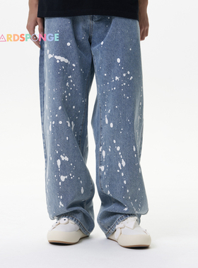 HARDSPONGE泼墨牛仔裤女2024年新款时尚潮流大码街头风直筒裤休闲