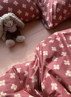 美式小碎花全棉纯棉四件套温柔1.5m1.8米公寓红色被套床单田园风