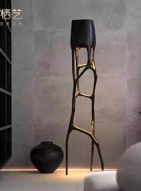 电视柜沙发旁边枝形树干落地灯酒店客厅样板房设计艺术装饰品摆件