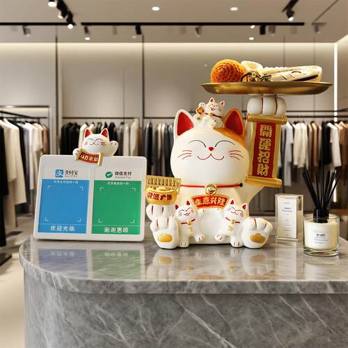 开业招财猫二维码带音响招财猫创意摆件新店开业店铺酒店前台收银
