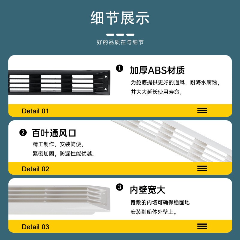 游艇侧排气扇换气扇散热口通风口通气房车百叶格栅网出风口改装