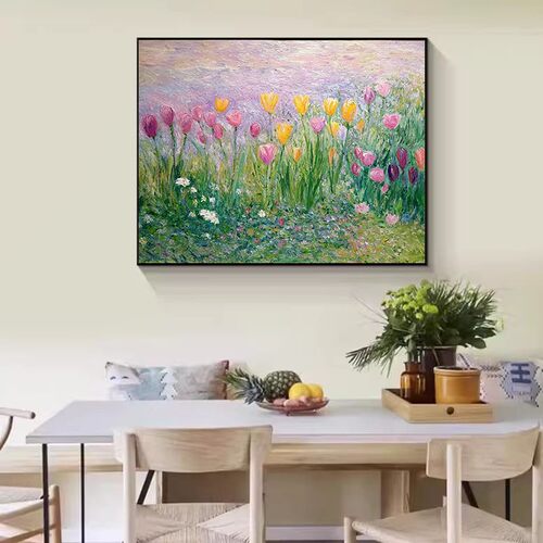 顺丰《繁花似锦》现代简约手绘油画客厅装饰画餐厅饭桌玄关挂画