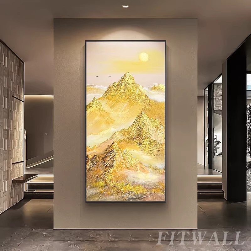 大芬村日照金山手绘油画入户玄关装饰画客厅沙发背景立体挂画