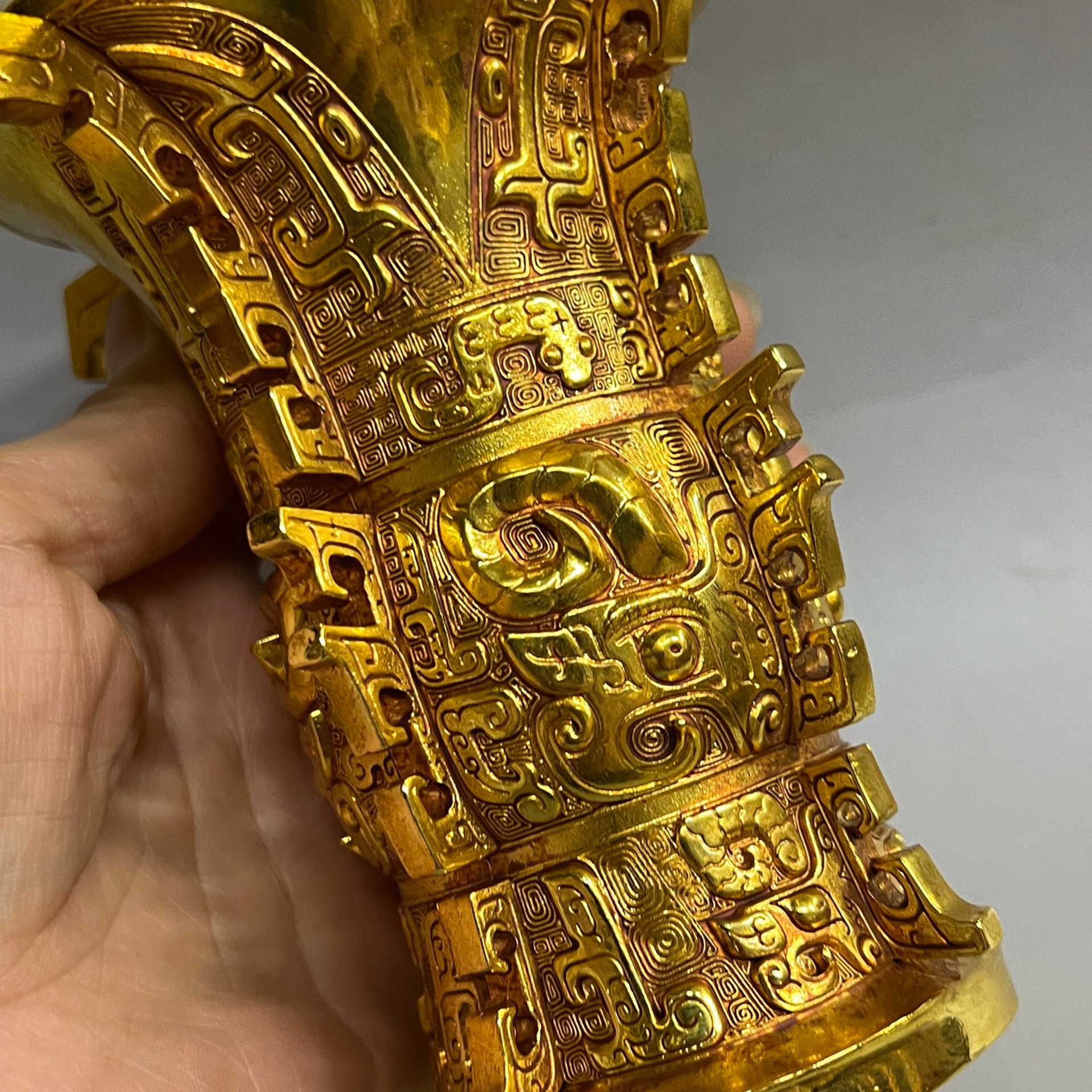 厂家  纯铜镀金仿古做旧何尊酒杯摆件 金属工艺品文创集市礼品