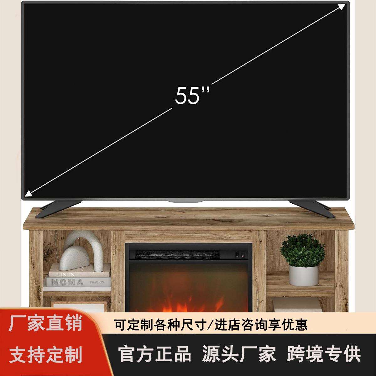 美式做旧实木壁炉餐边柜 电子火焰+陶瓷罐陈列区跨境乡村风格套装