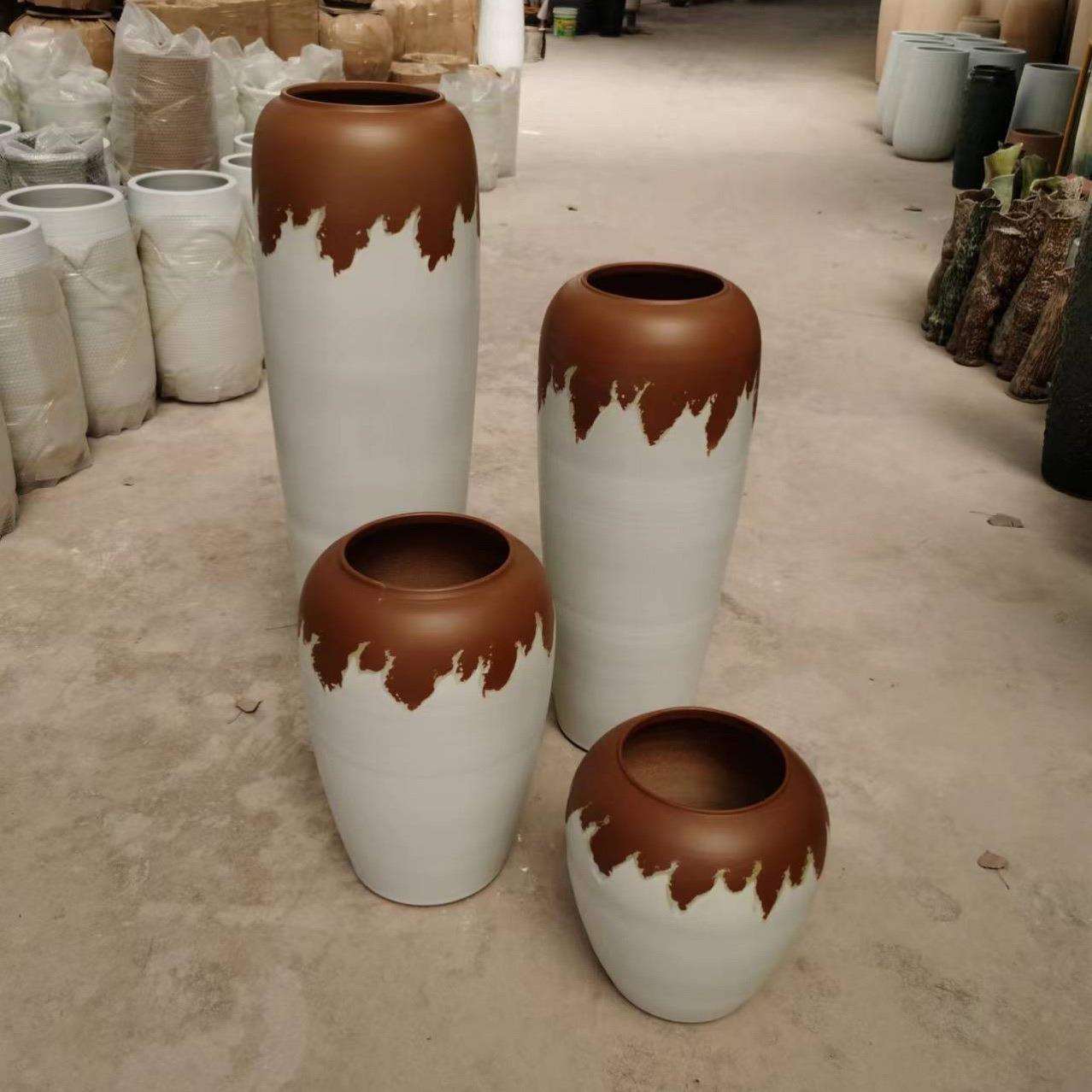 哑光白色落地大花瓶现代简约客厅插花摆件粗陶陶罐装饰品花器百搭