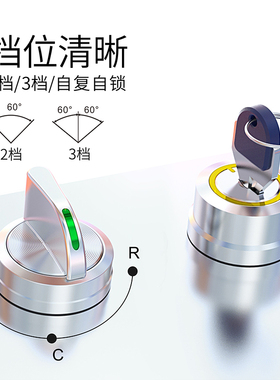 蓝波10A大电流金属钥匙钮旋钮按钮开关 快插式塑料带灯红绿色1NO