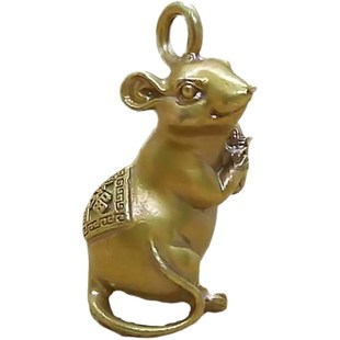 鼠年本命年黄铜老鼠车钥匙扣招财鼠挂件十二生肖银鼠手机吊坠男女