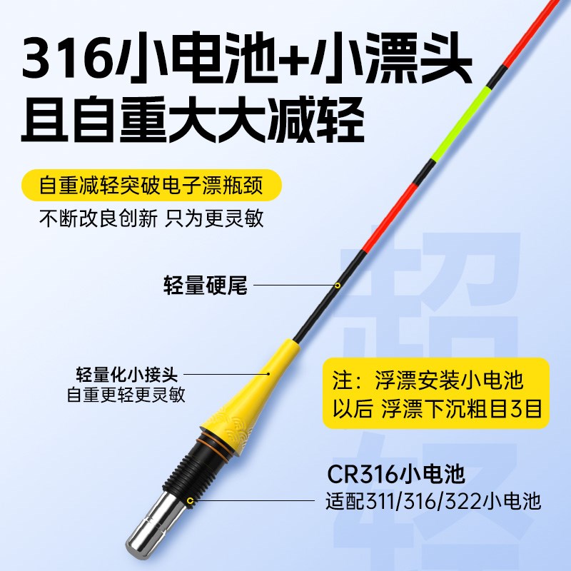 久岩LED大物夜光漂高灵敏日夜两用316轻量鲢鳙鱼漂加粗硬尾电子漂