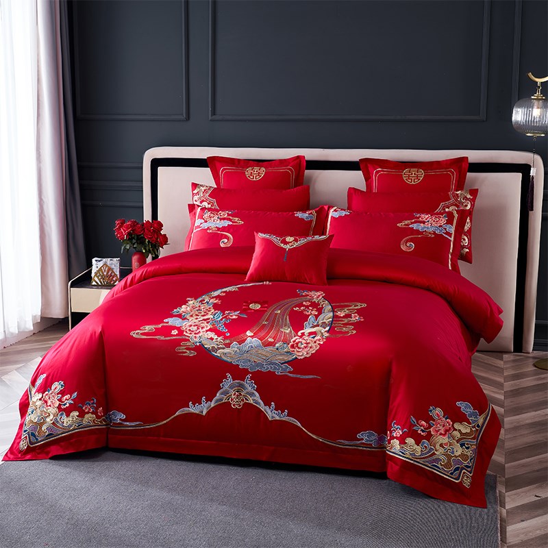 高档红色婚庆四件套结婚喜被新婚床单被套床笠款女方陪嫁床上用品