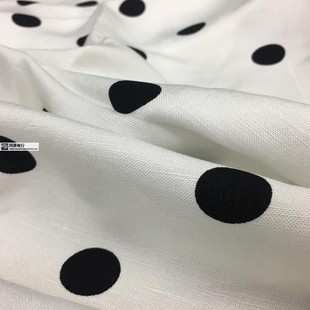 白底黑点水洗棉亚麻软垂感夏薄凉裤连衣裙小西装薄外套时装布面料