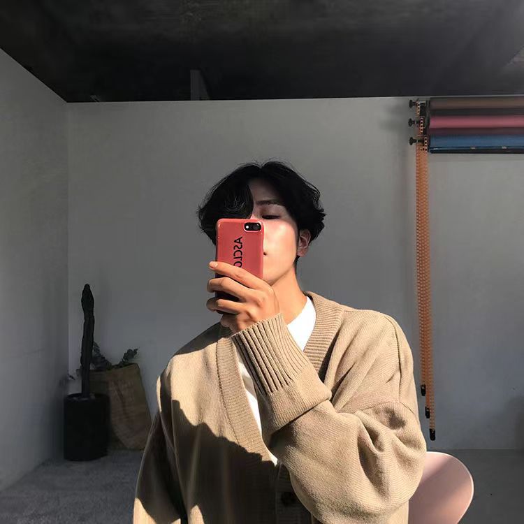 厂价直销男士韩版宽松V领帅气高级感单排扣纯色秋季开衫毛衣外套