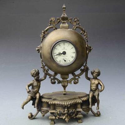 古玩古董杂项 回流黄小西洋钟 机械钟表欧侙复古摆件收藏