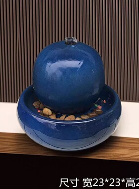 欧式陶瓷喷泉流水加湿器蓝色摆件家居客厅桌面创意水景工艺品摆设